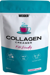 Weider Collagen Creamer 360g packaging, keto-friendly with MCT oil, supports hair, skin, and joint health.
